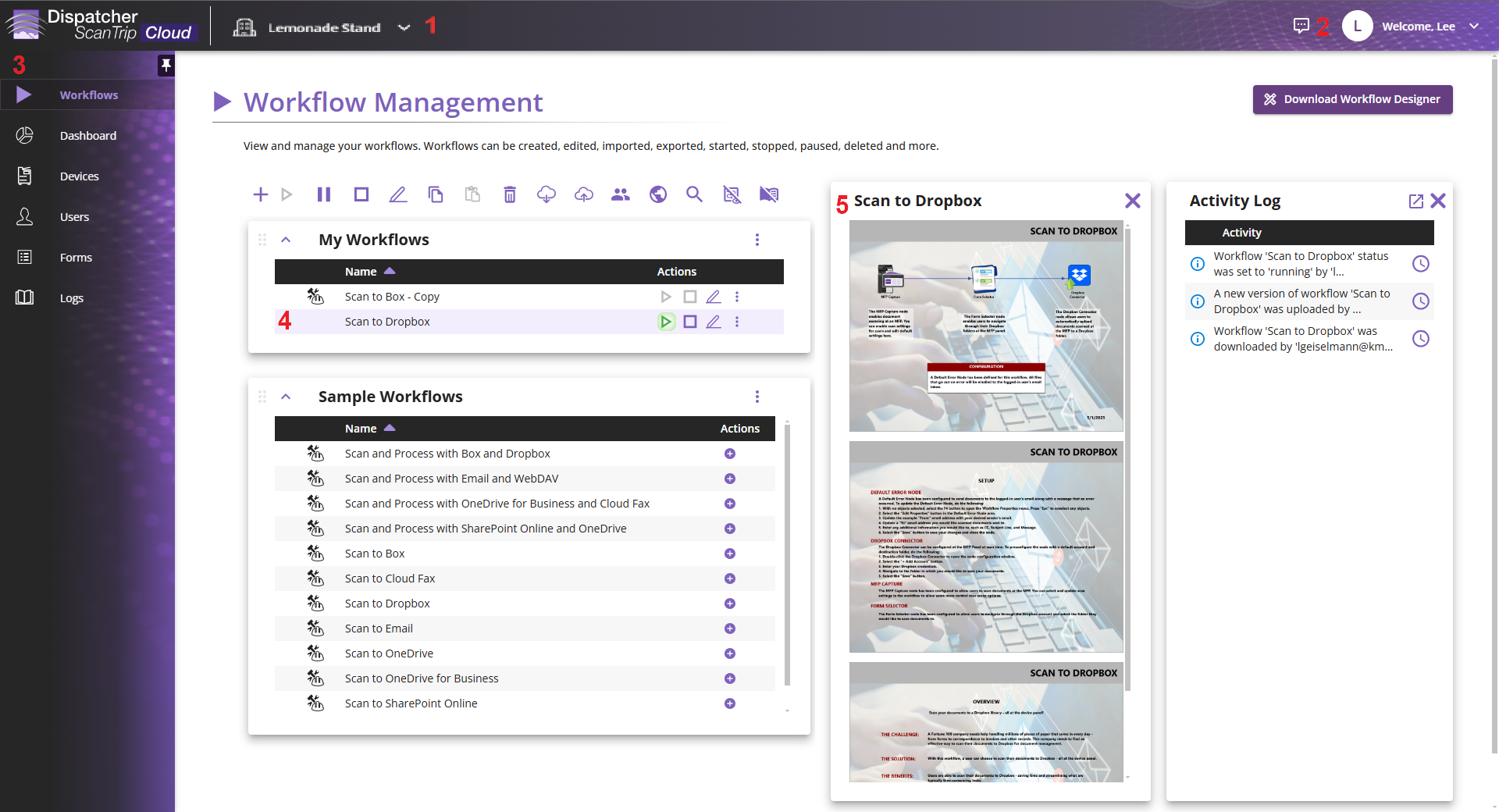 Workflow Management page