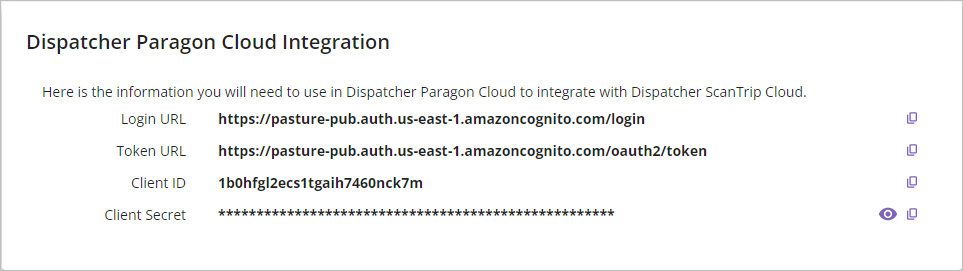 Dispatcher Paragon Cloud Integration panel