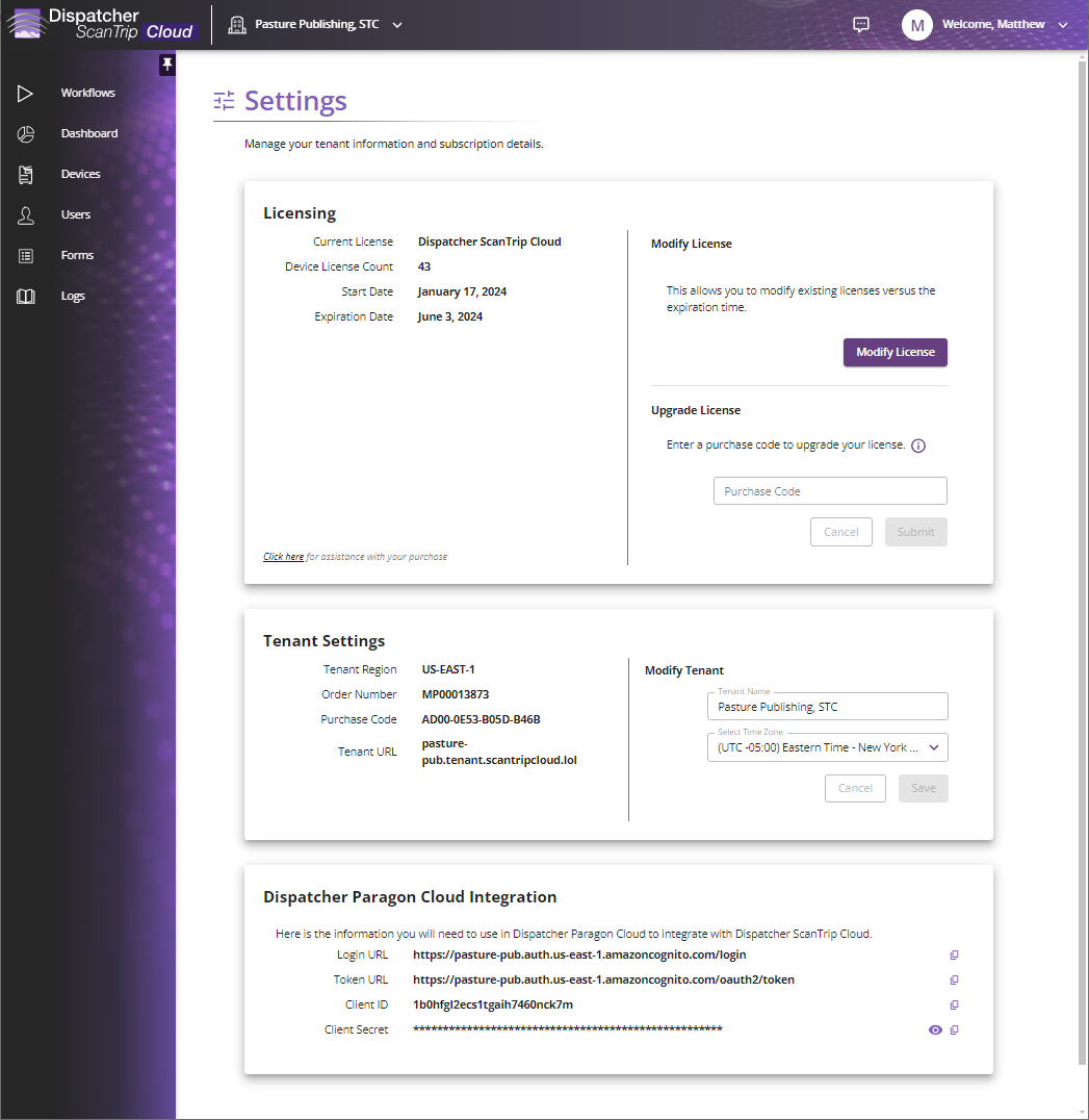 Settings Home Page