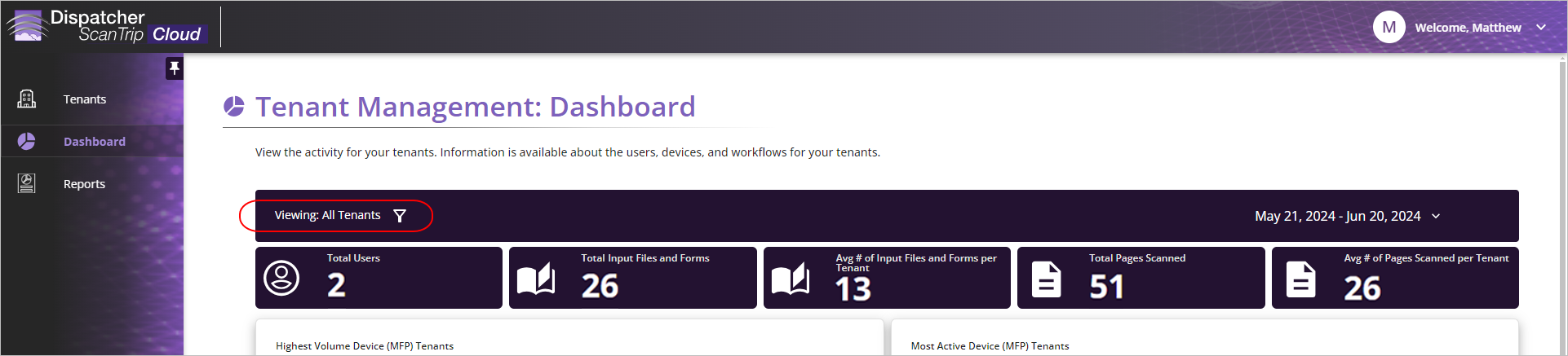 Manager Dashboard - Tenant Selector