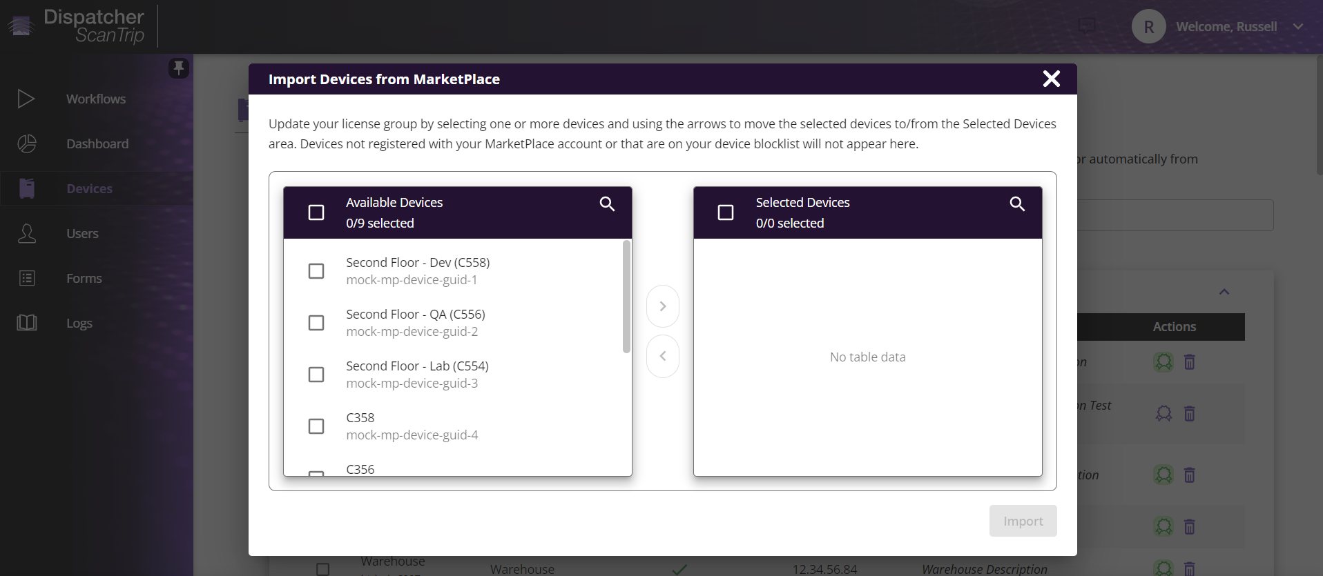 Import Devices Window