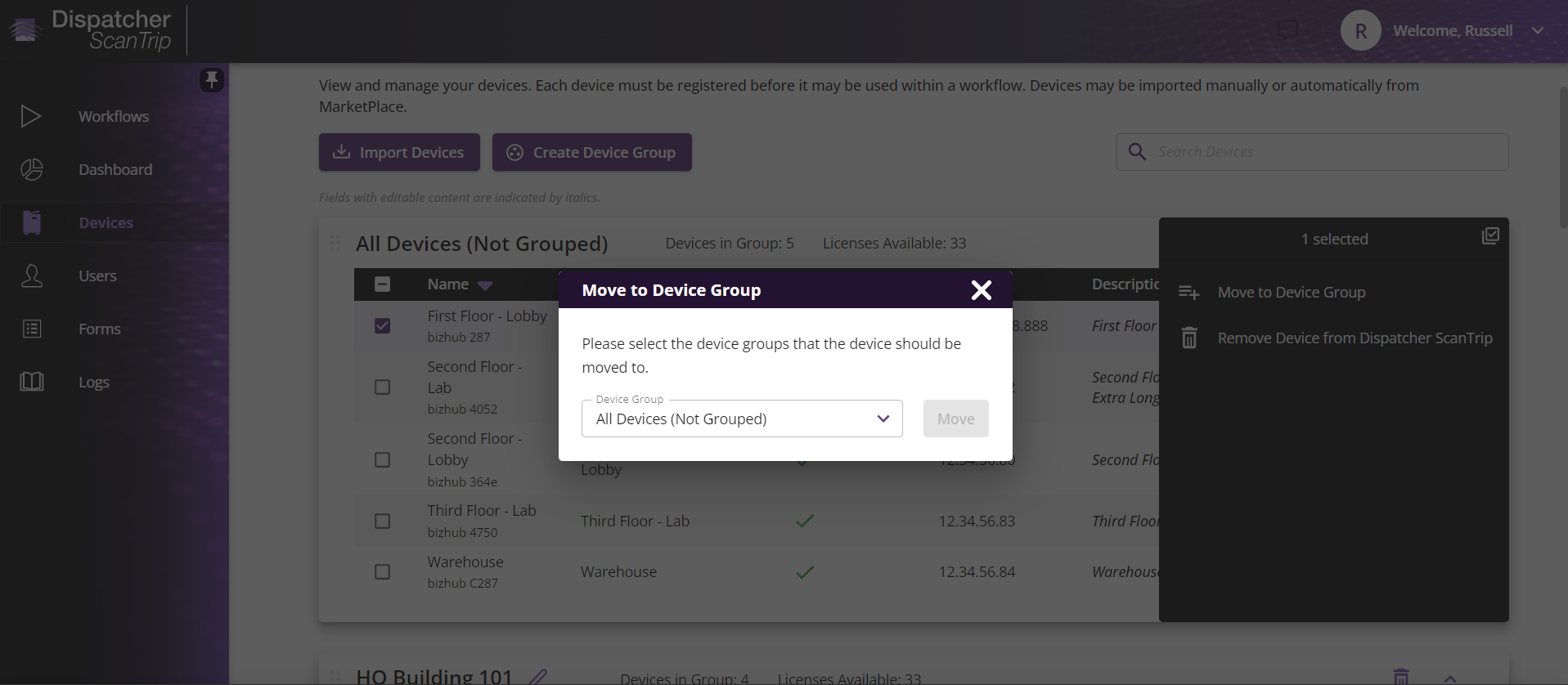 Move a Device to a Device Group