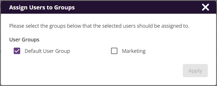 Assigning User Groups - Bulk Actions menu